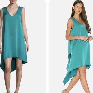 NWT BCBGMAXAZRIA SHANA ASYMMETRICAL HEM DRESS SZ-S.COL. BT EMERALD